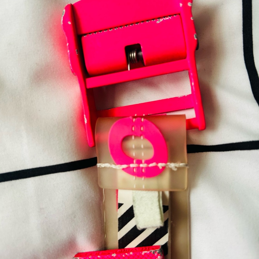 Off-White Industrial Belt Neon Pink Translucent Rubber Logo Belt RARE